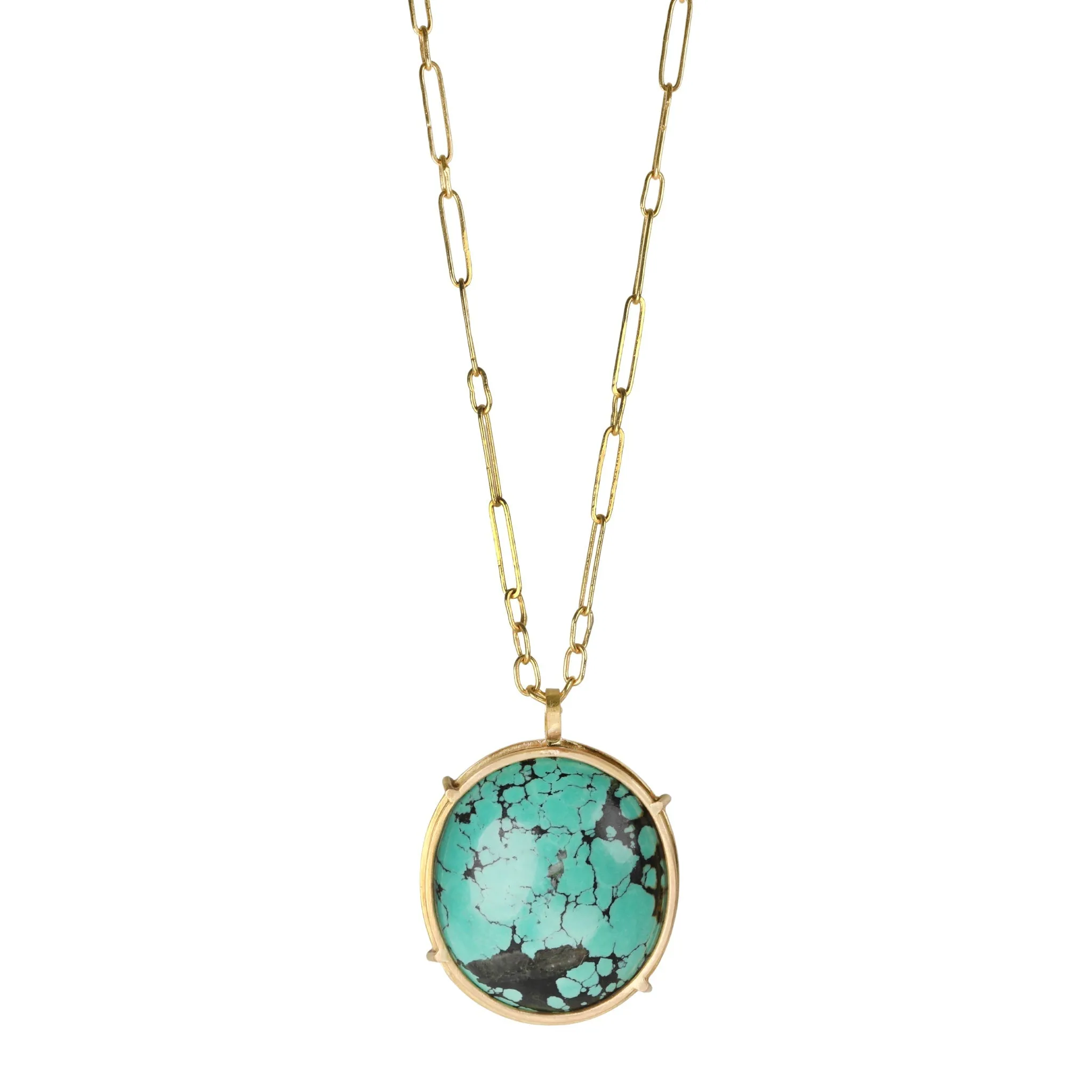 18K Gold "Cage-Set" Oval Turquoise Pendant