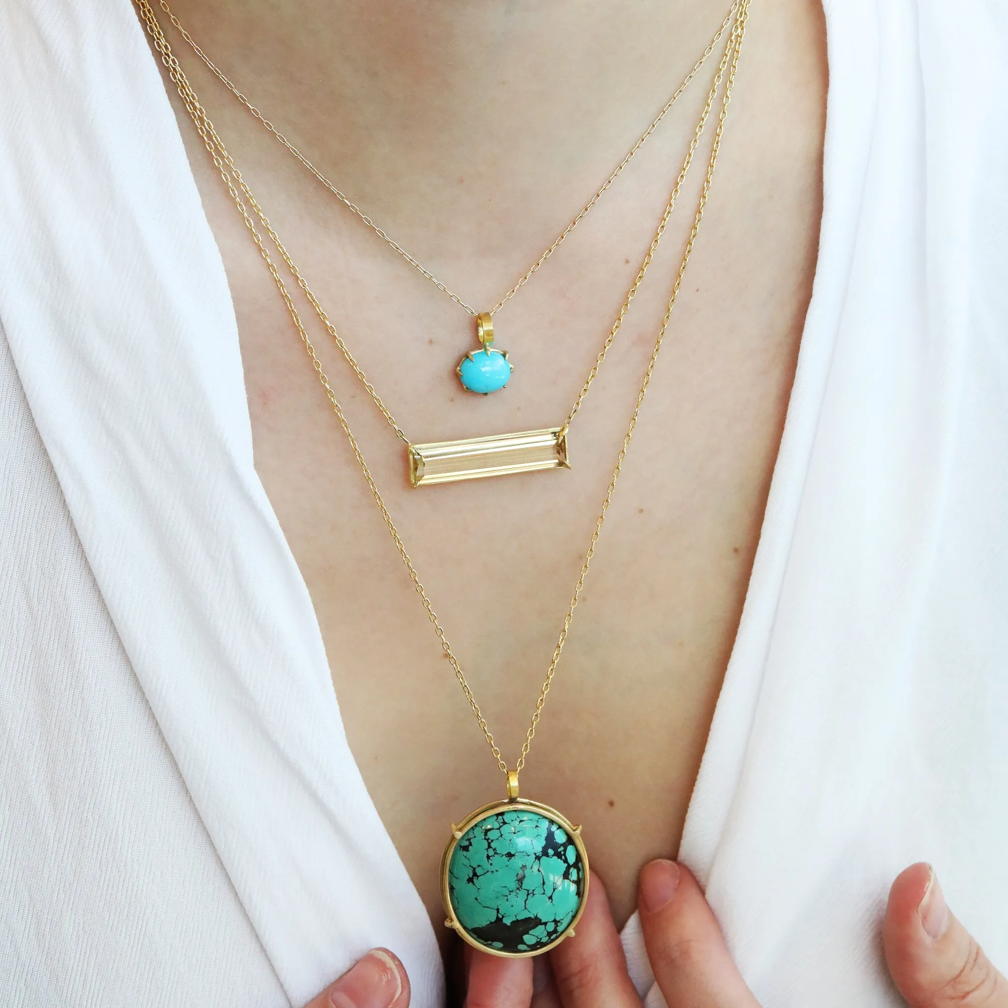 18K Gold "Cage-Set" Oval Turquoise Pendant