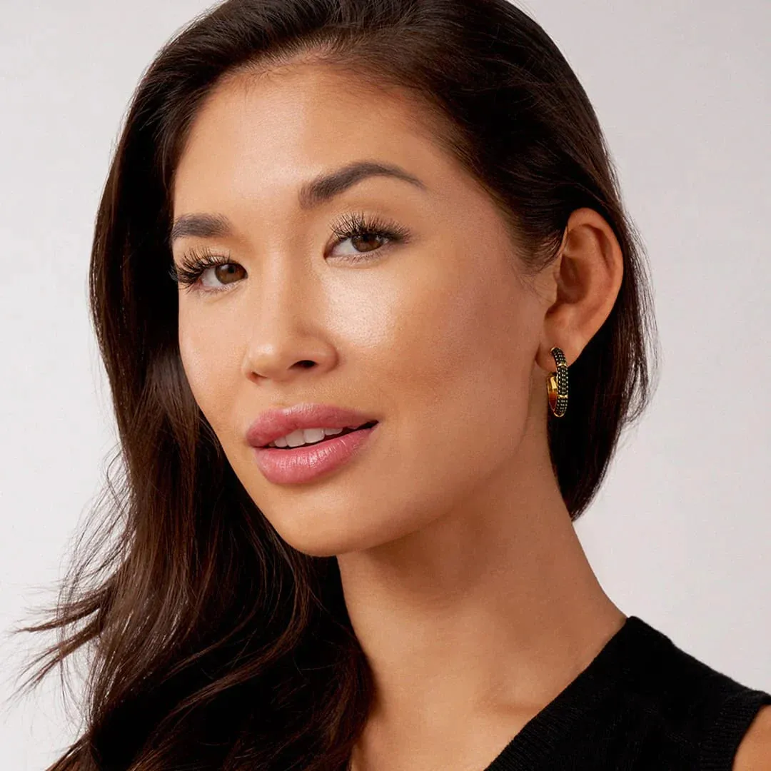 18K Gold Station Ceramic Beaded Hoop Earrings