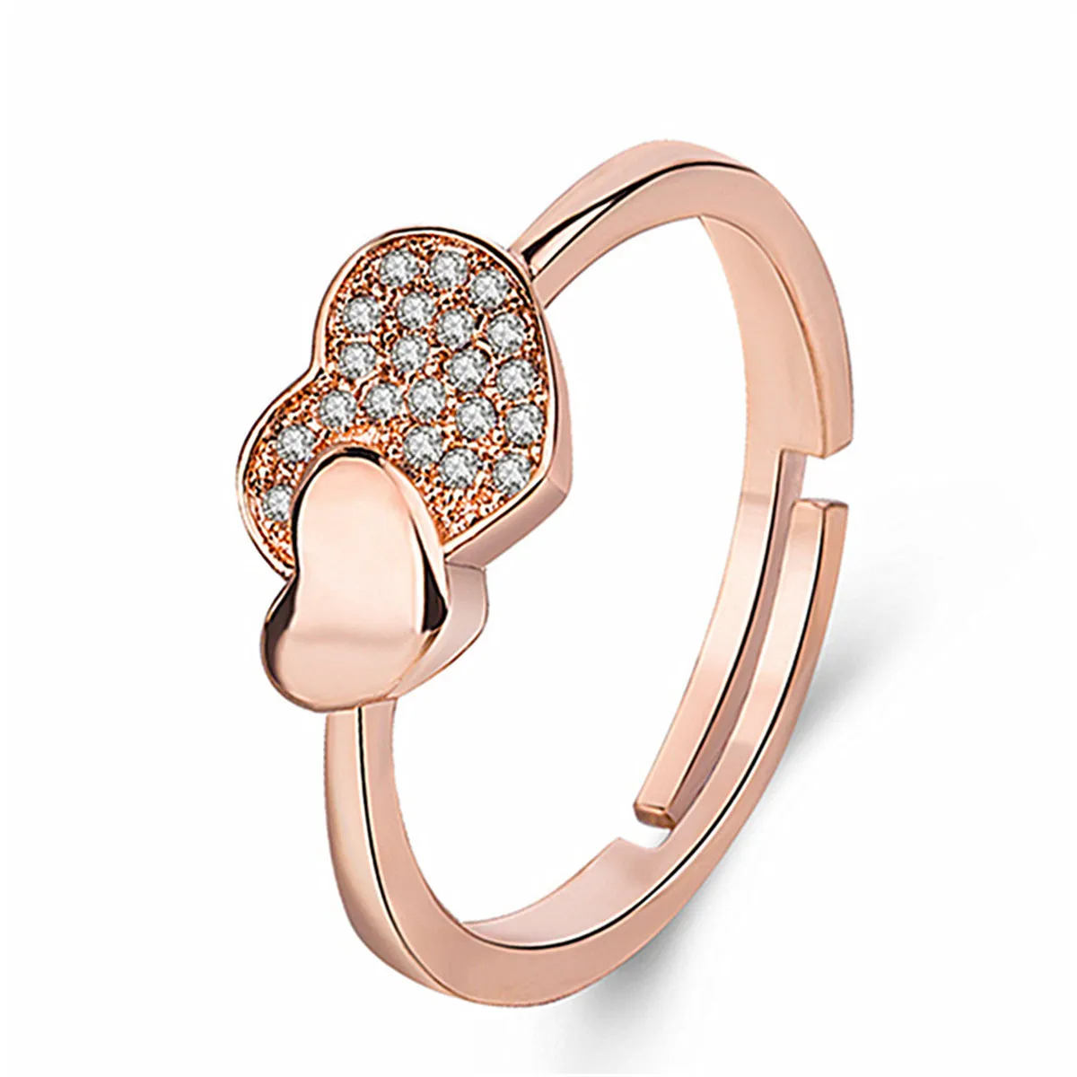 18K Rose Gold-Plated Cubic Zirconia Heart Adjustable Ring