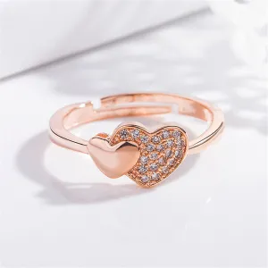 18K Rose Gold-Plated Cubic Zirconia Heart Adjustable Ring