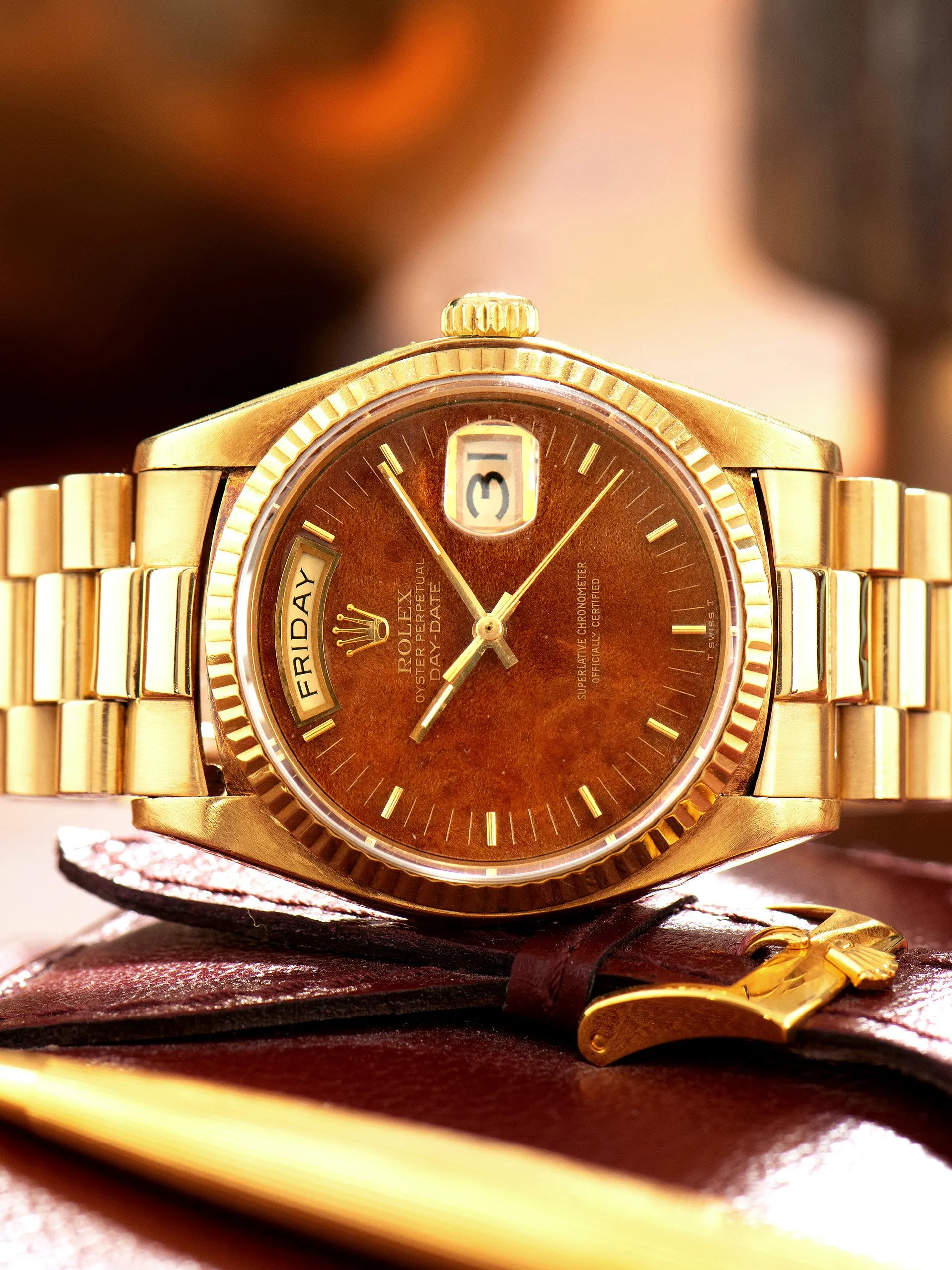 1979 Rolex Day-Date 18K YG (Ref. 18038) Burlwood Dial