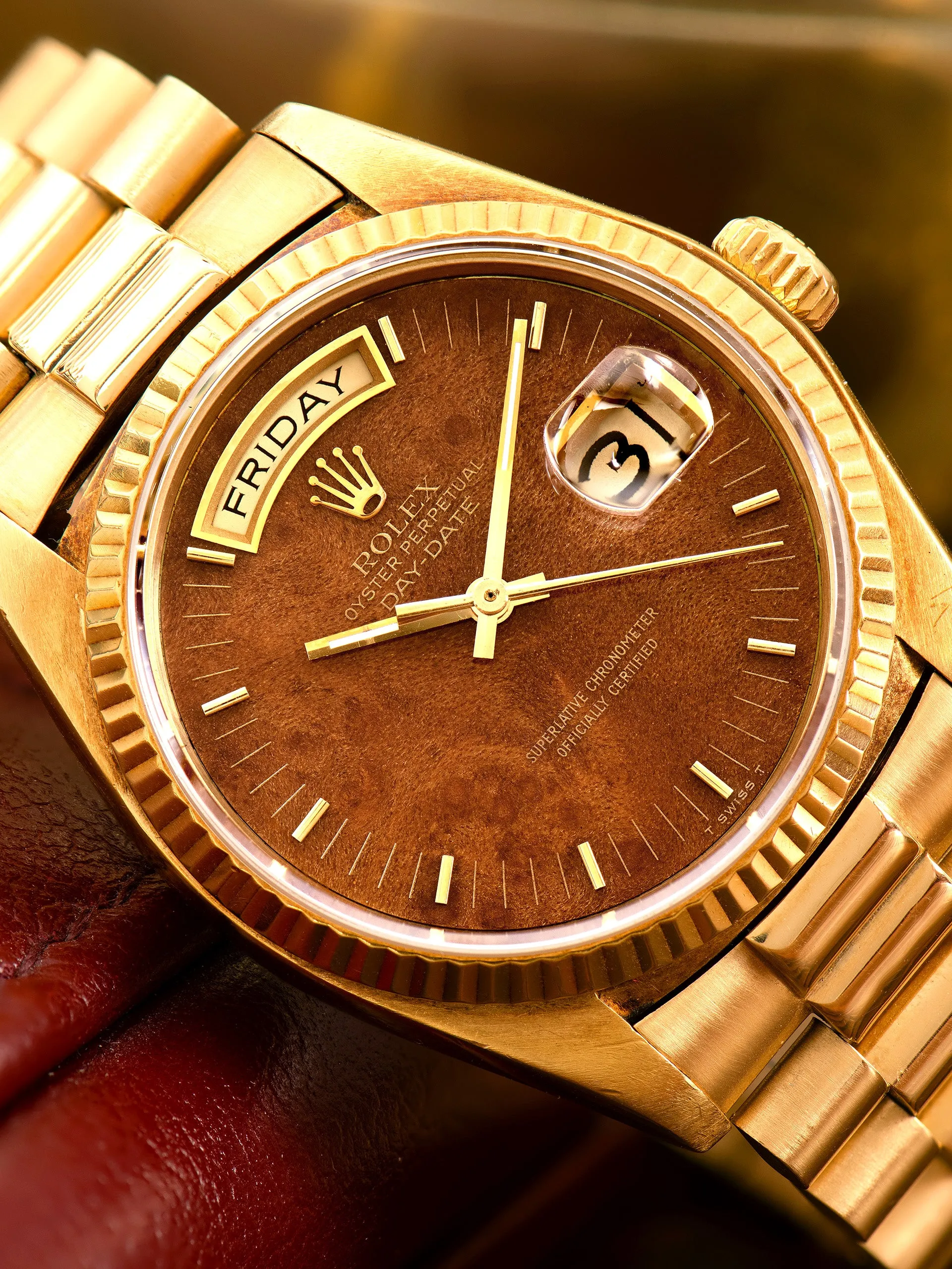 1979 Rolex Day-Date 18K YG (Ref. 18038) Burlwood Dial