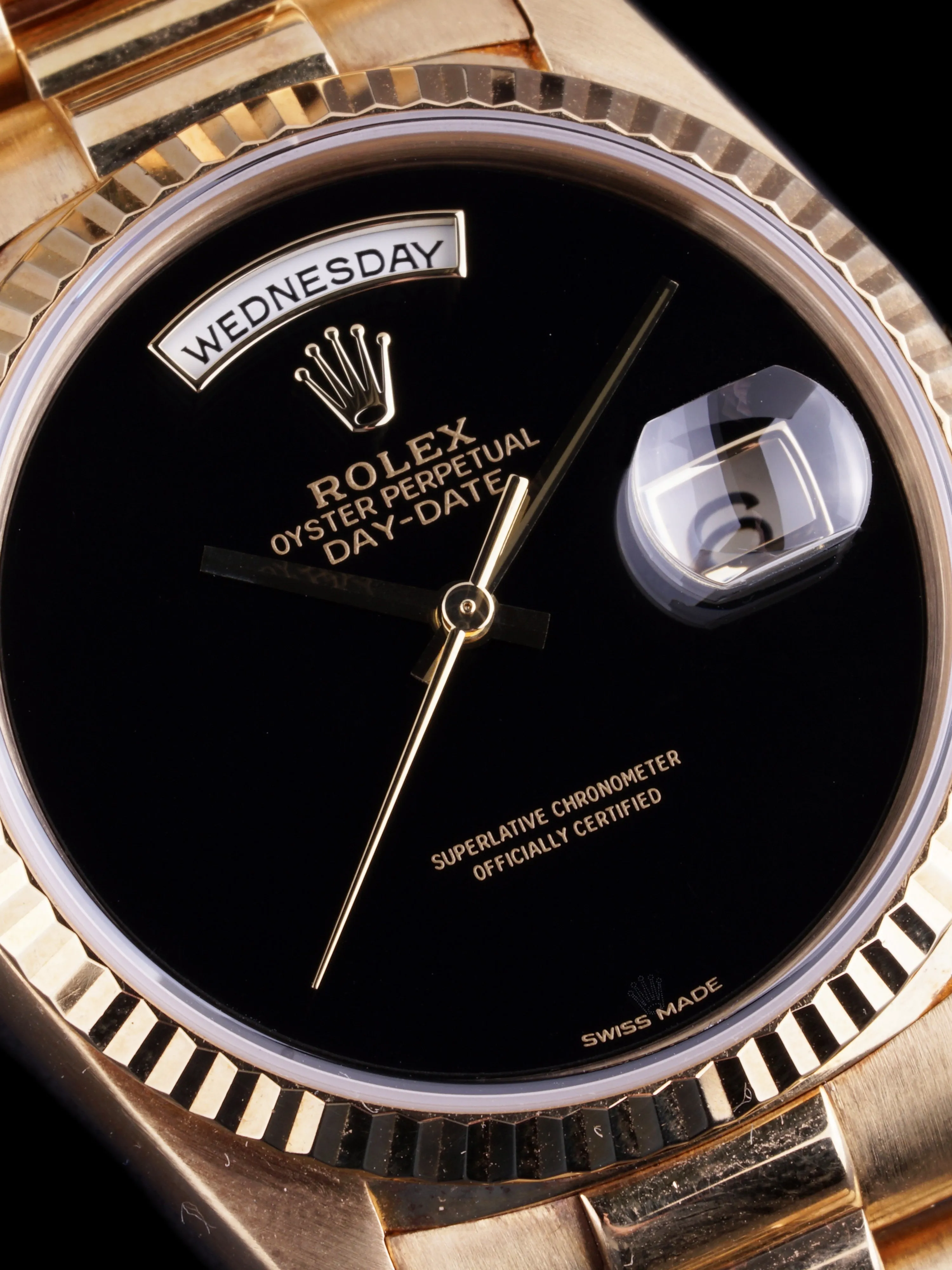 1991 Rolex Day-Date (Ref. 18238) 18k YG Onyx Dial W/ Box and Rolex Service Card