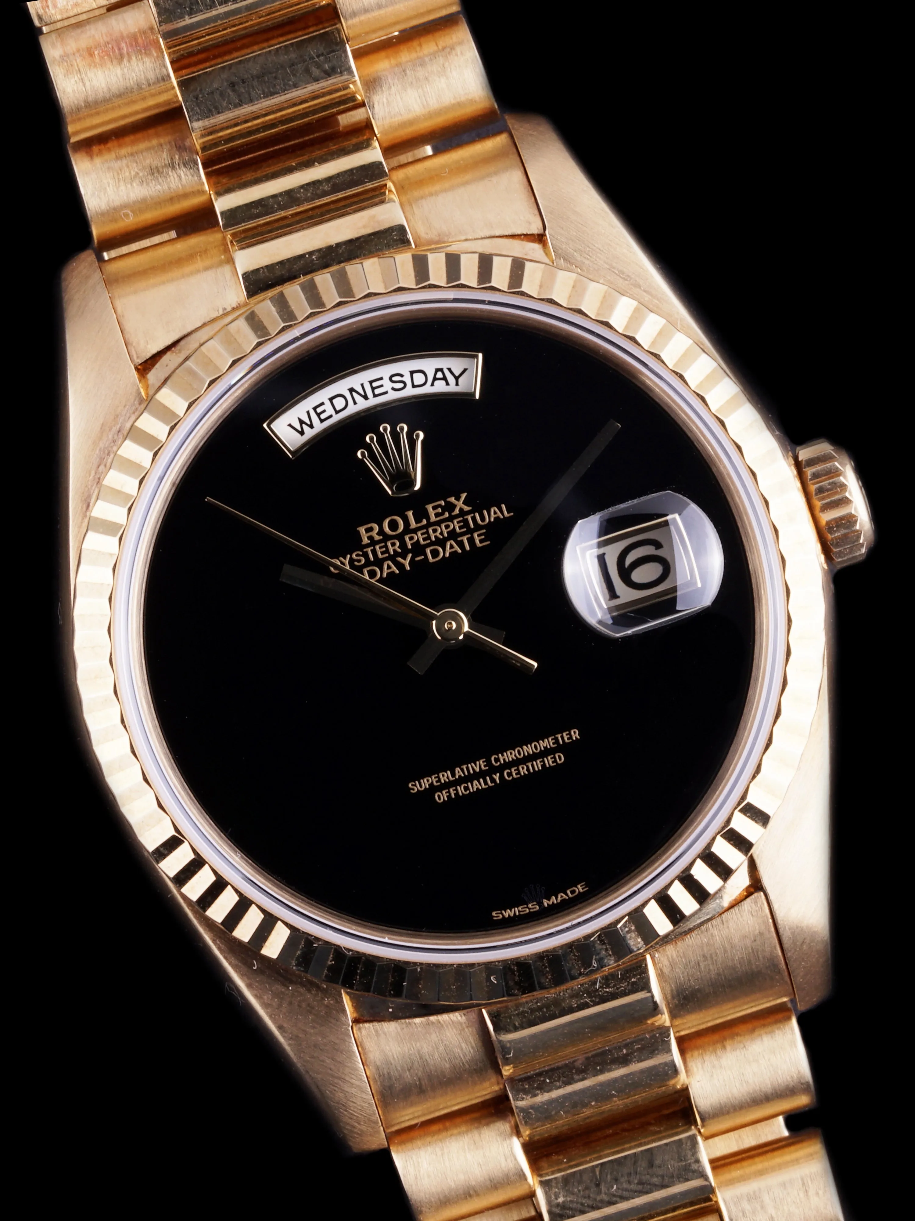1991 Rolex Day-Date (Ref. 18238) 18k YG Onyx Dial W/ Box and Rolex Service Card