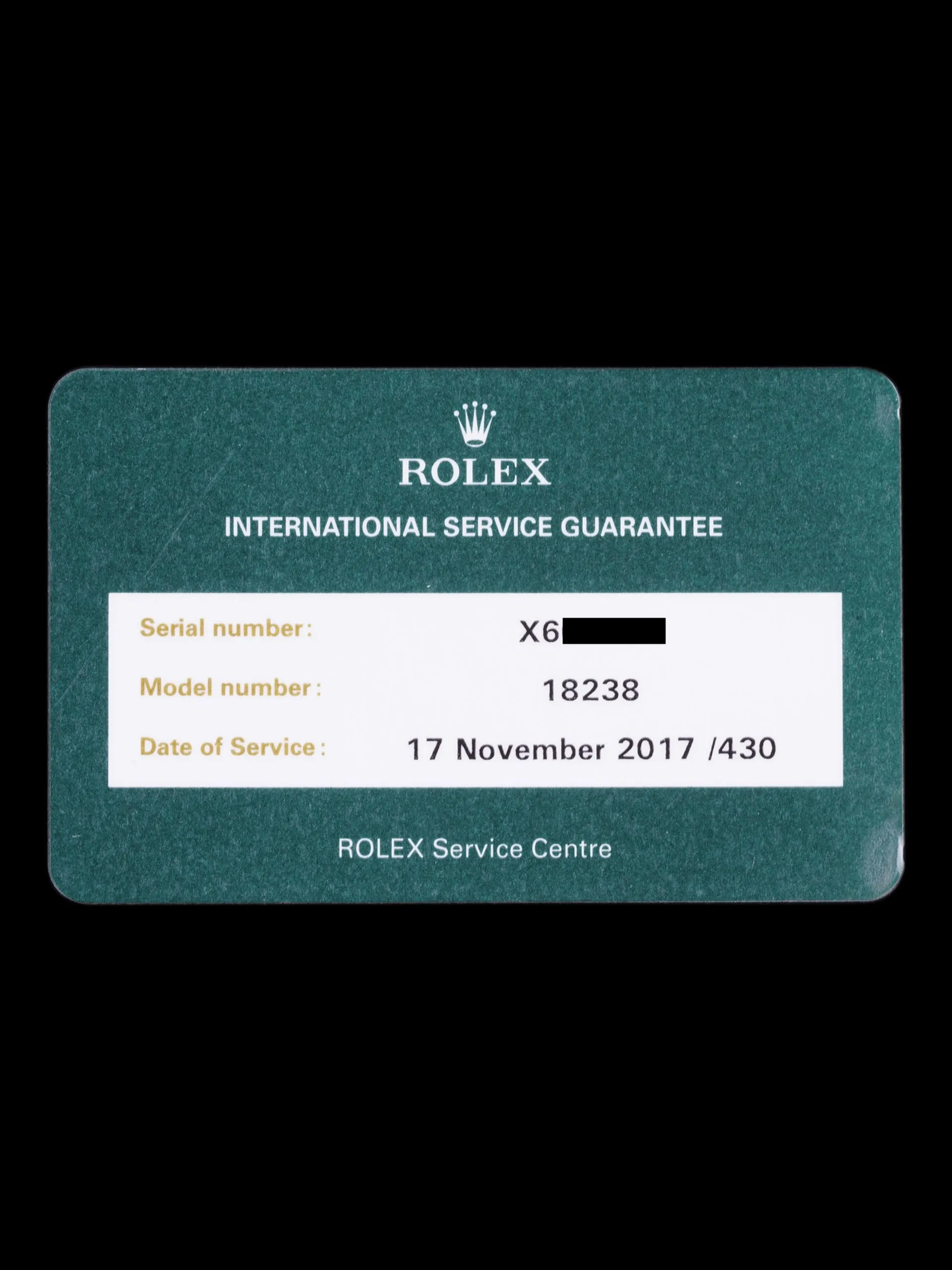 1991 Rolex Day-Date (Ref. 18238) 18k YG Onyx Dial W/ Box and Rolex Service Card