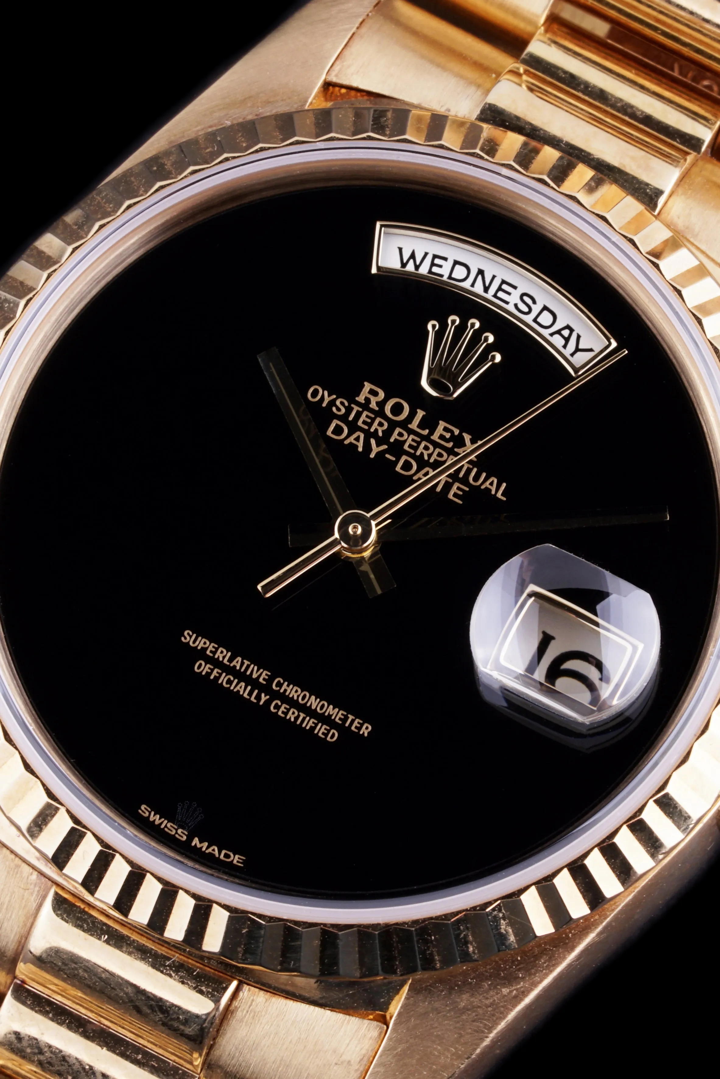 1991 Rolex Day-Date (Ref. 18238) 18k YG Onyx Dial W/ Box and Rolex Service Card