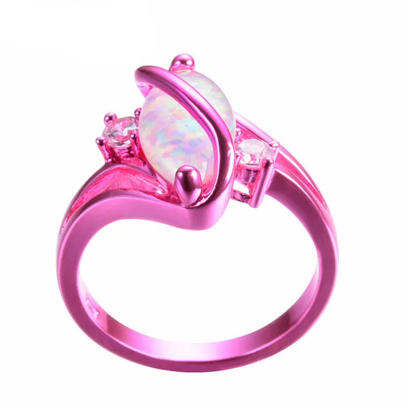 1st Pink Gold White Fire Opal Ring