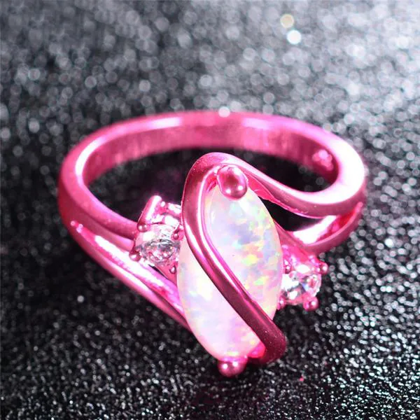 1st Pink Gold White Fire Opal Ring