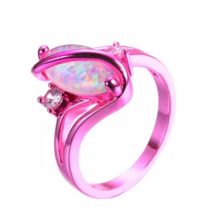 1st Pink Gold White Fire Opal Ring