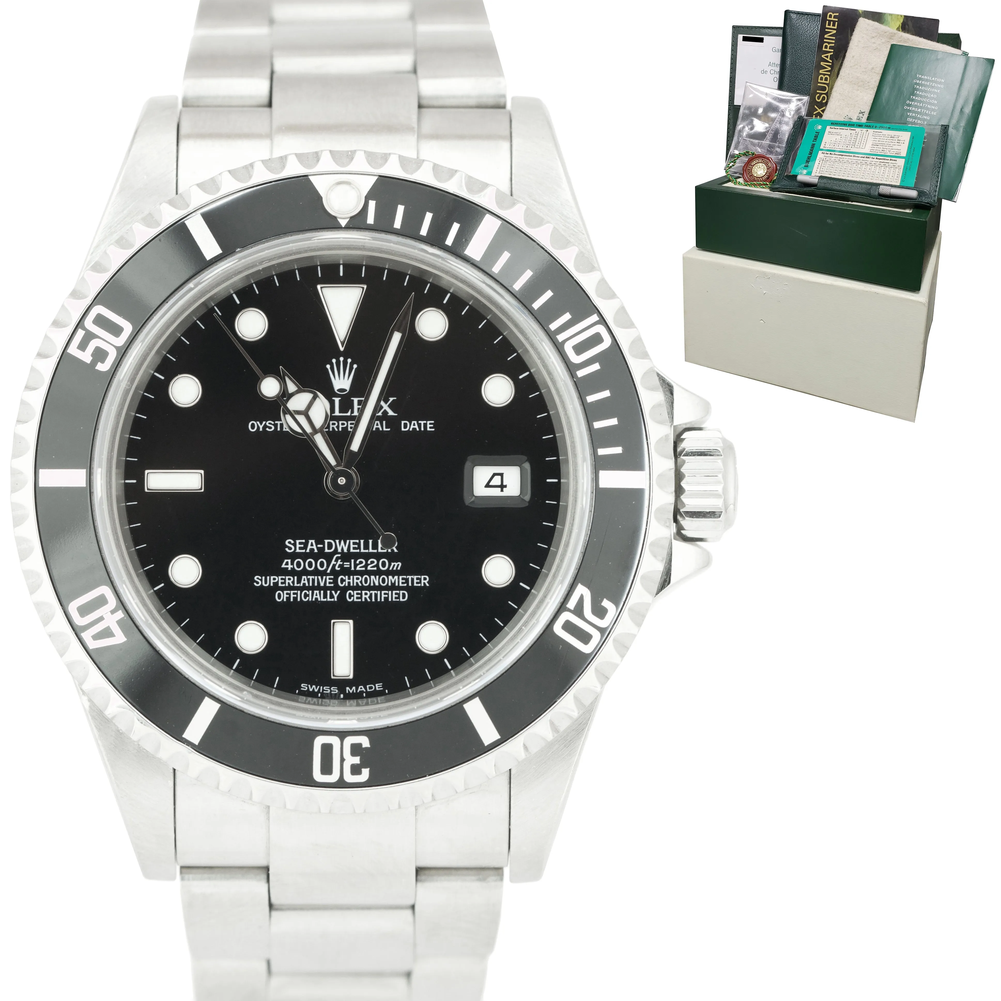 2004 Rolex Sea-Dweller Black 40mm Watch Stainless NO HOLES 16600 FULL SET B P