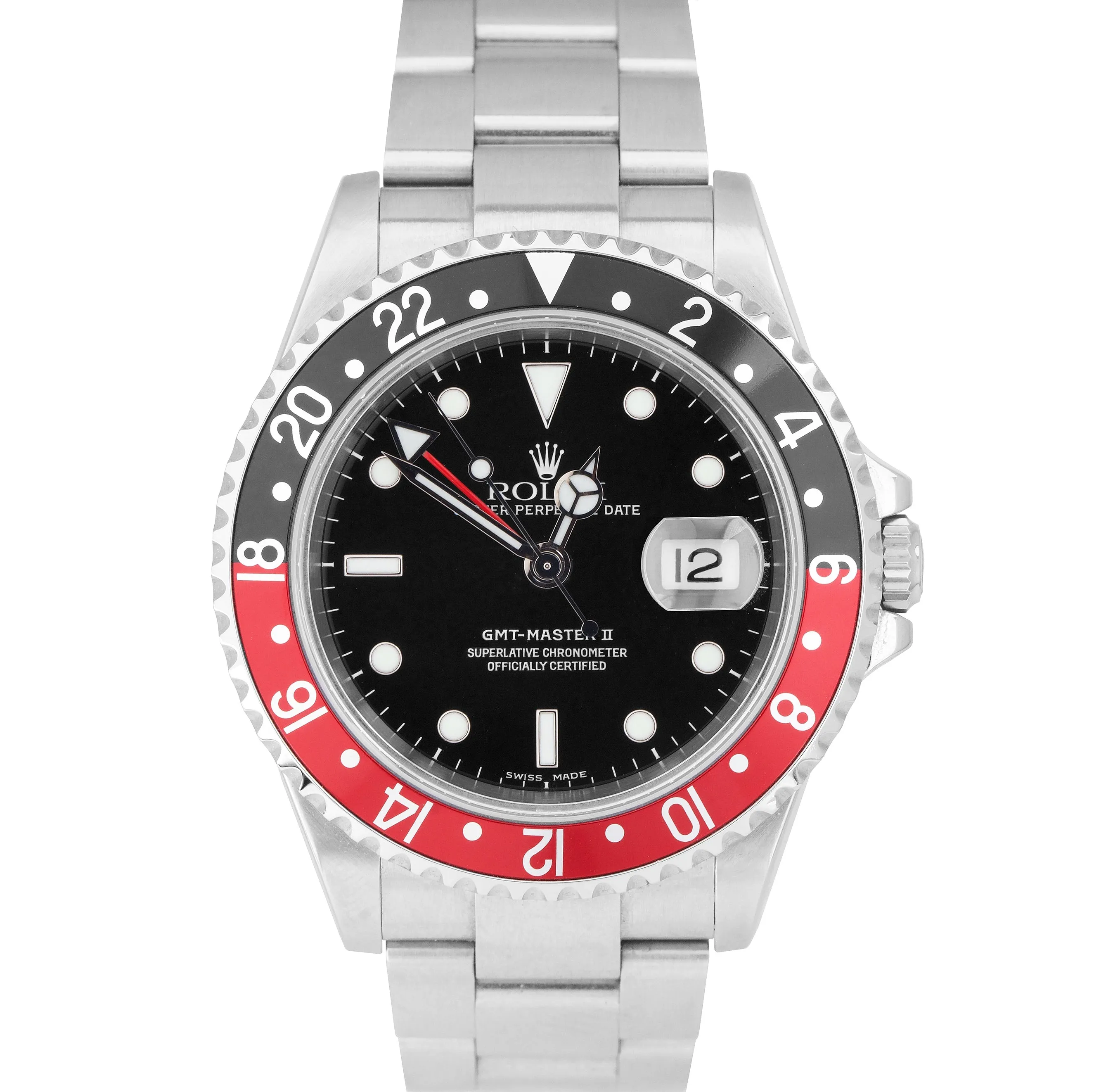 2005 Rolex GMT-Master II 40mm NO-HOLES CASE Red Black COKE Watch 16710 FULL SET