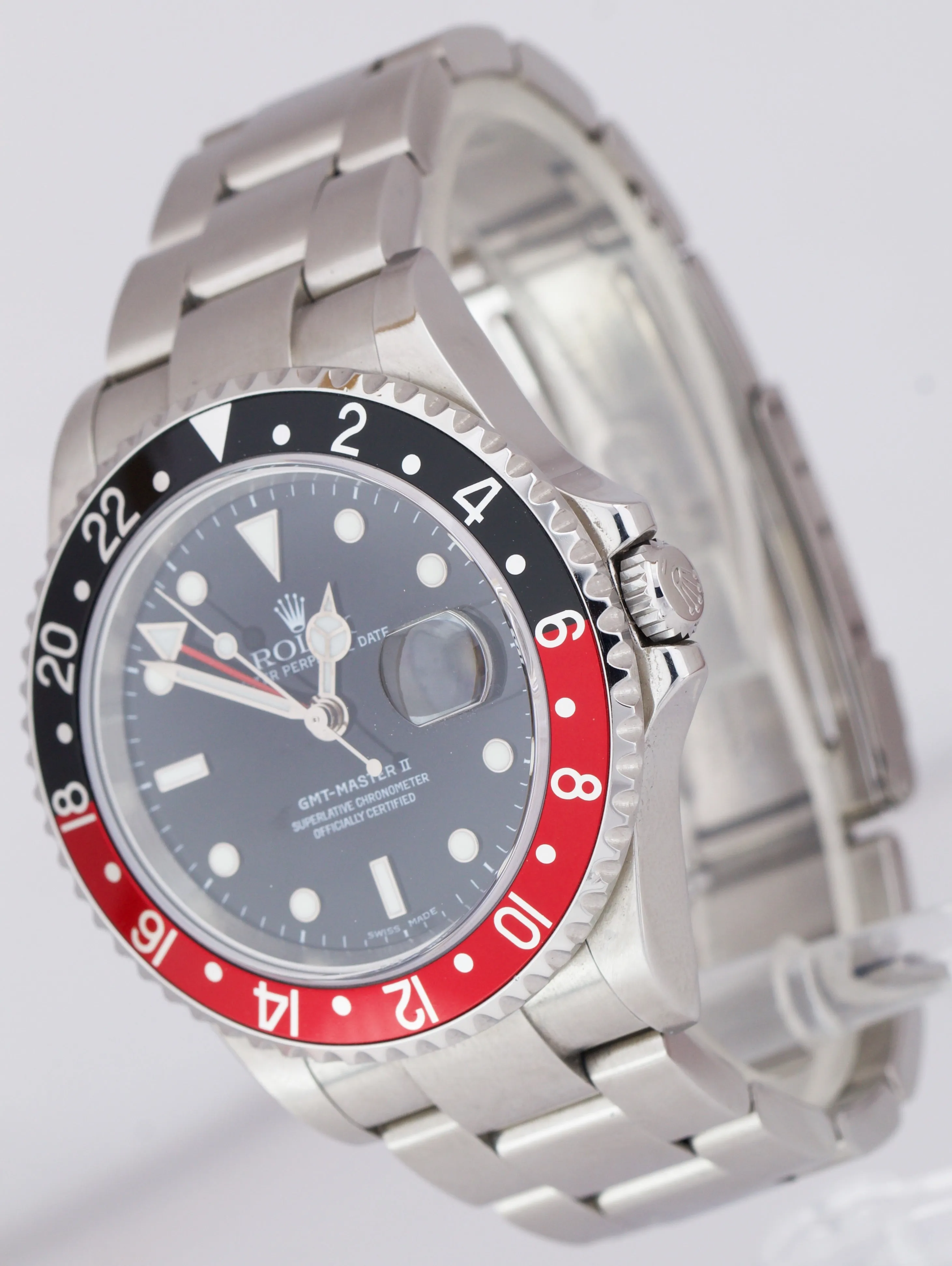 2005 Rolex GMT-Master II 40mm NO-HOLES CASE Red Black COKE Watch 16710 FULL SET