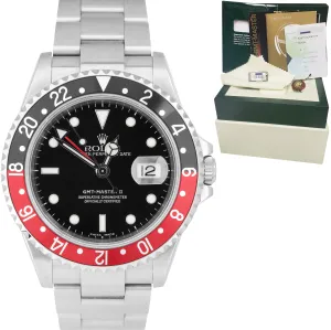 2005 Rolex GMT-Master II 40mm NO-HOLES CASE Red Black COKE Watch 16710 FULL SET