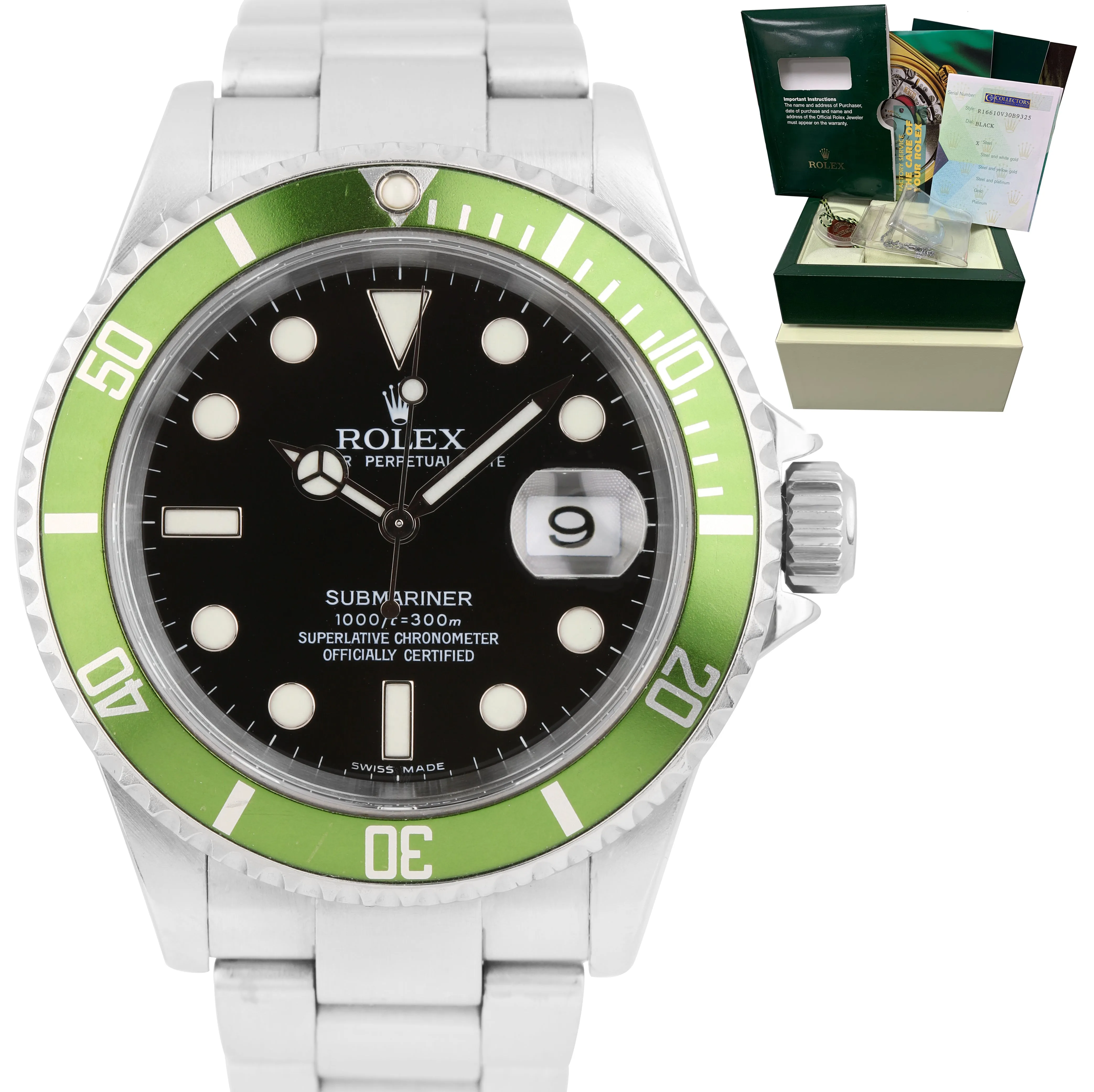 2005 Rolex Submariner Kermit Green 50th Anniversary Steel Watch 16610 LV B P
