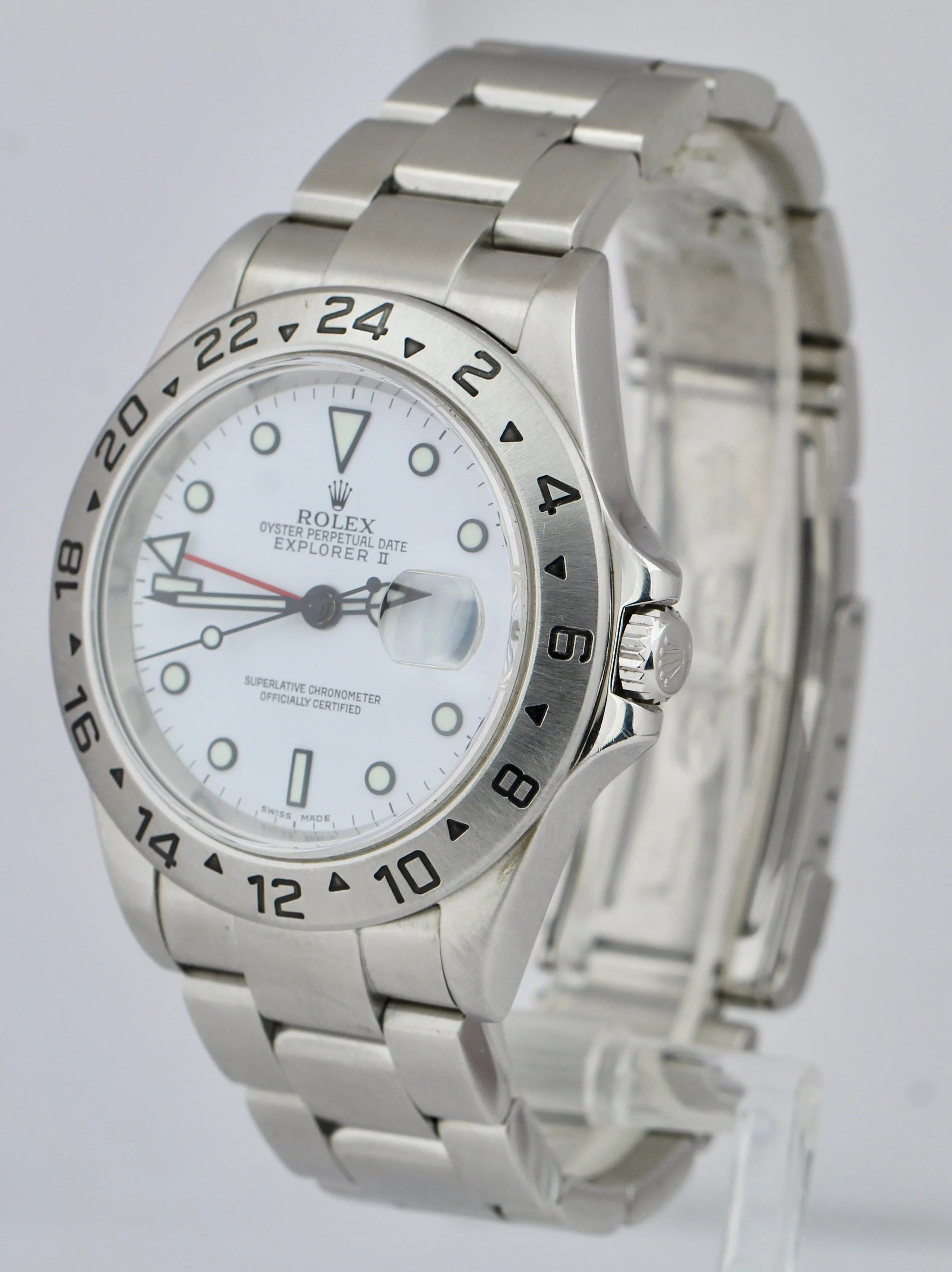 2006 Rolex Explorer II NO-HOLES Polar White GMT Stainless 40mm 16570 T Watch