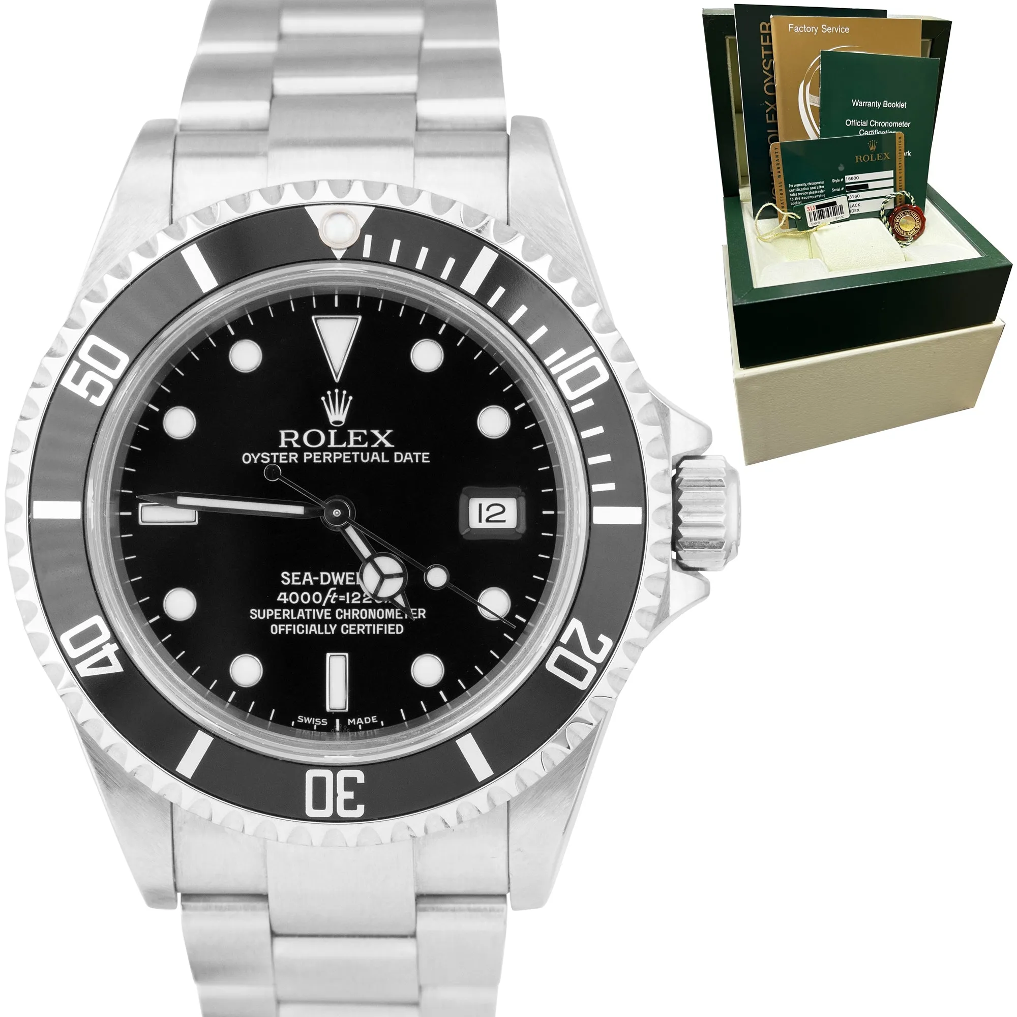 2008 Rolex Sea-Dweller 40mm Stainless Steel NO-HOLES CASE Black Watch 16600 B P