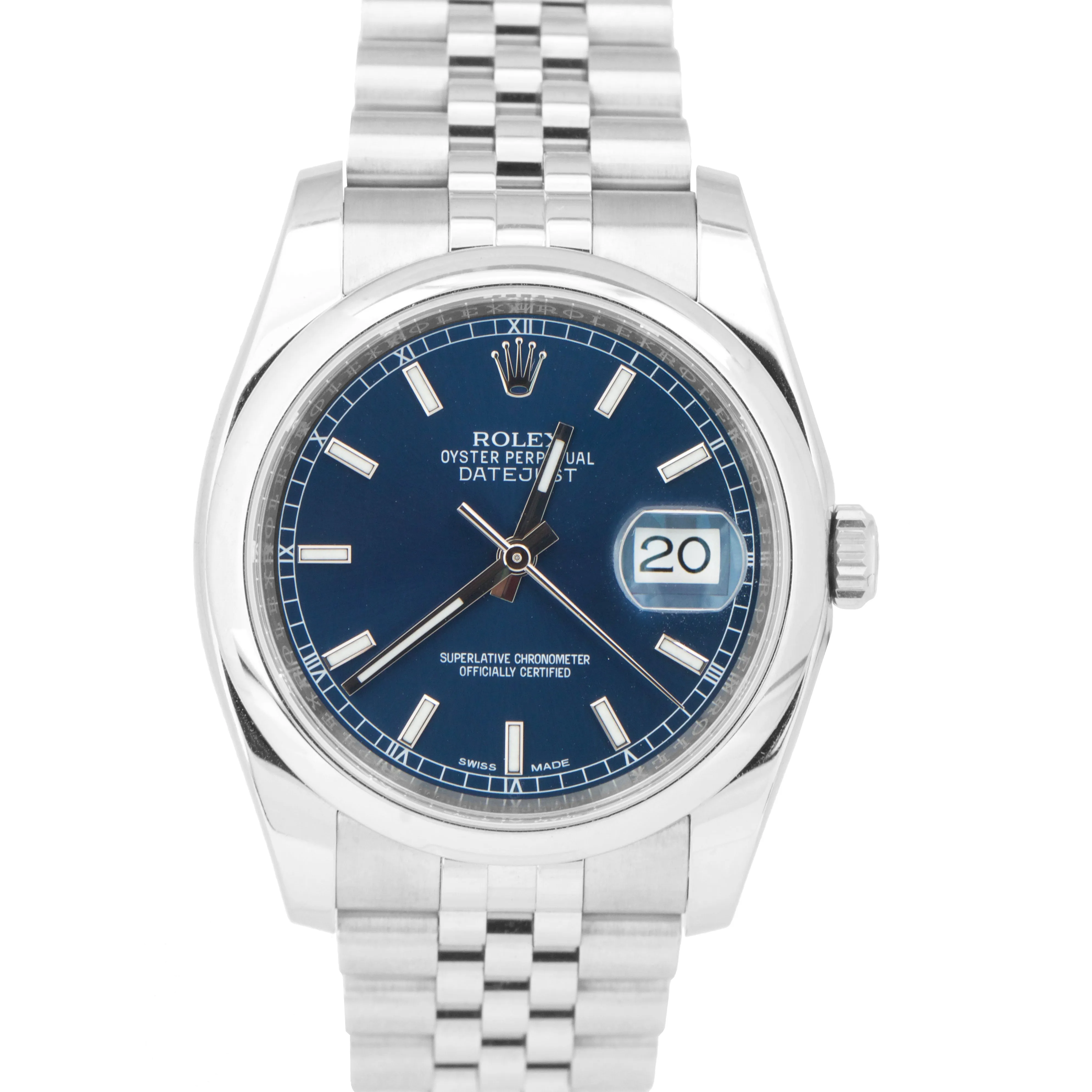 2015 Rolex DateJust 36mm Blue Stick Stainless Steel Smooth Jubilee Watch 116200