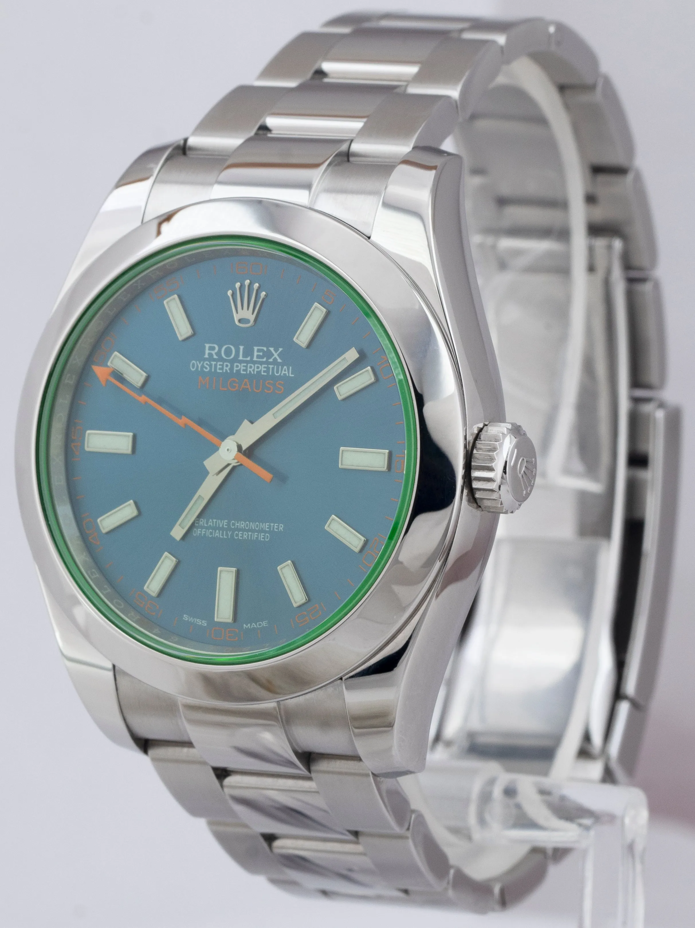 2015 Rolex Milgauss Z-Blue Green Anniversary 116400 GV Stainless Steel Watch