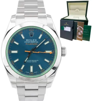 2015 Rolex Milgauss Z-Blue Green Anniversary 116400 GV Stainless Steel Watch