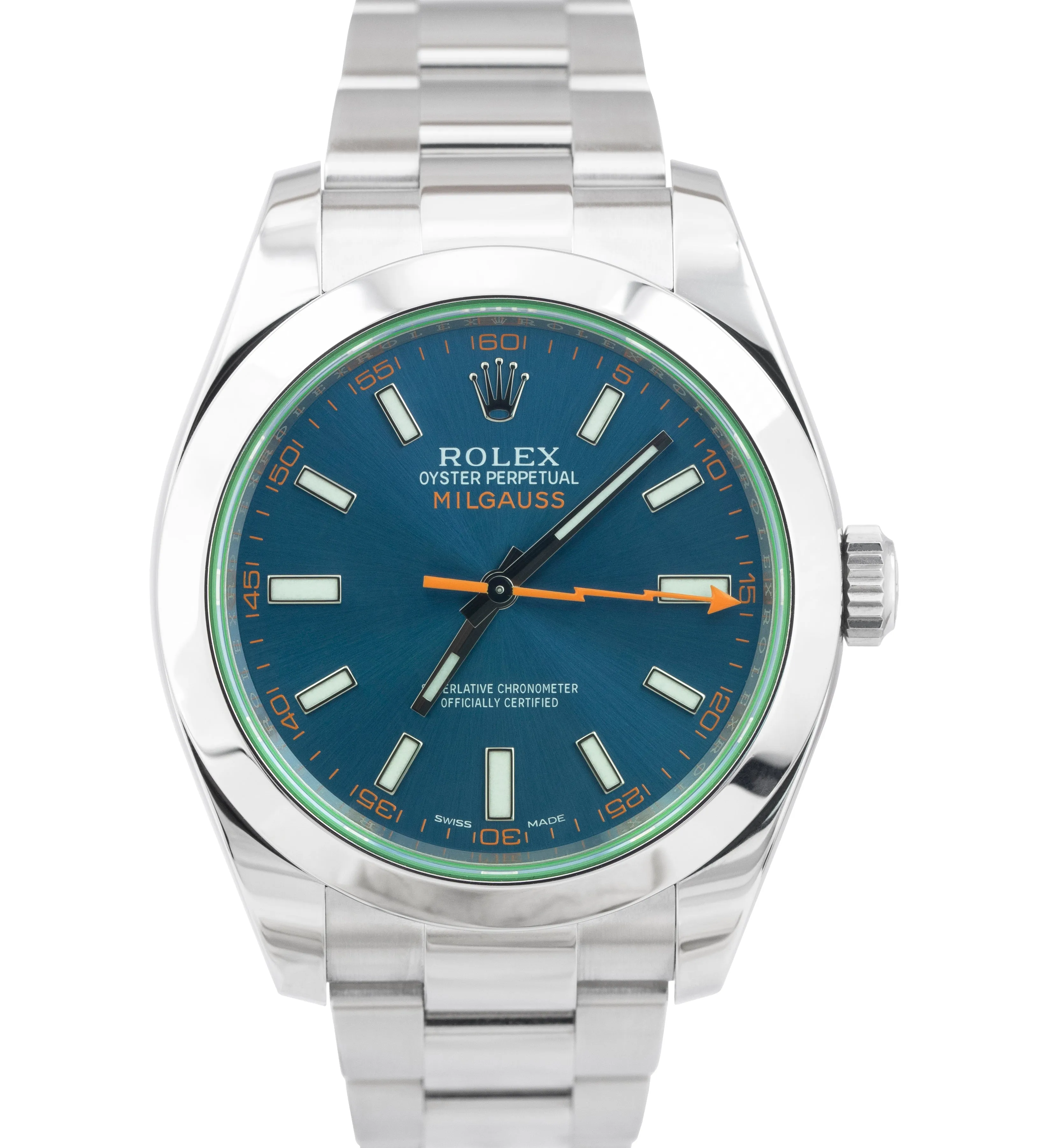 2015 Rolex Milgauss Z-Blue Green Anniversary 116400 GV Stainless Steel Watch