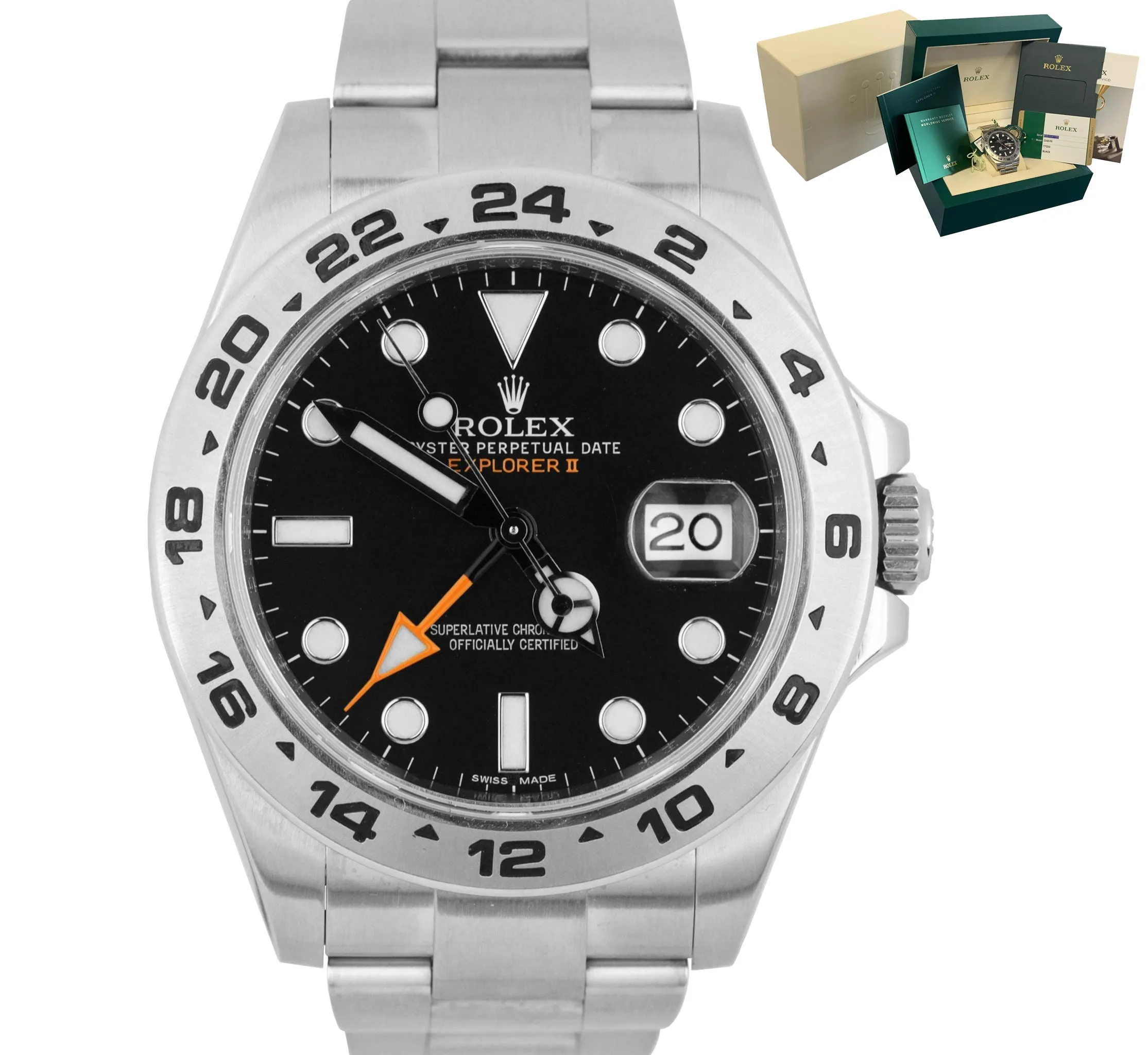 2016 FULL SET Rolex Explorer II 42mm 216570 Black Orange Steel GMT Date Watch