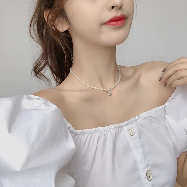 2021 Kpop Double layer Chain Gold fashion Choker cute romantic women pearl pendant necklace girl jewelry Collar Free shipping