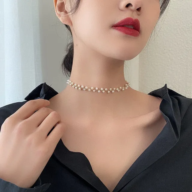 2021 Kpop Double layer Chain Gold fashion Choker cute romantic women pearl pendant necklace girl jewelry Collar Free shipping