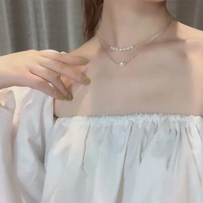 2021 Kpop Double layer Chain Gold fashion Choker cute romantic women pearl pendant necklace girl jewelry Collar Free shipping