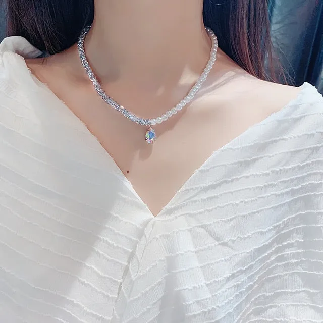 2021 Kpop Double layer Chain Gold fashion Choker cute romantic women pearl pendant necklace girl jewelry Collar Free shipping