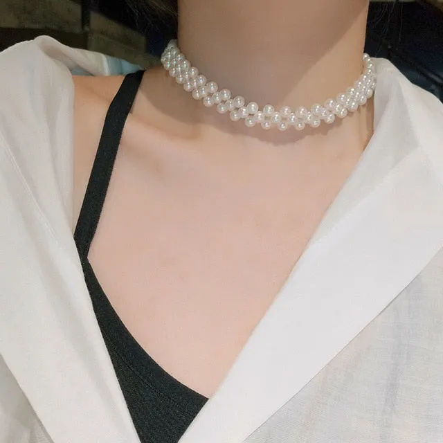 2021 Kpop Double layer Chain Gold fashion Choker cute romantic women pearl pendant necklace girl jewelry Collar Free shipping