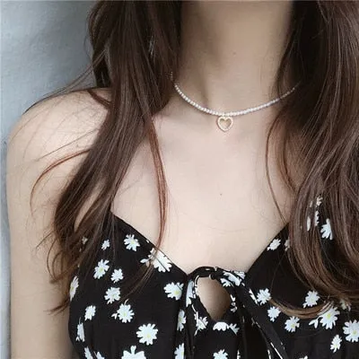2021 Kpop Double layer Chain Gold fashion Choker cute romantic women pearl pendant necklace girl jewelry Collar Free shipping