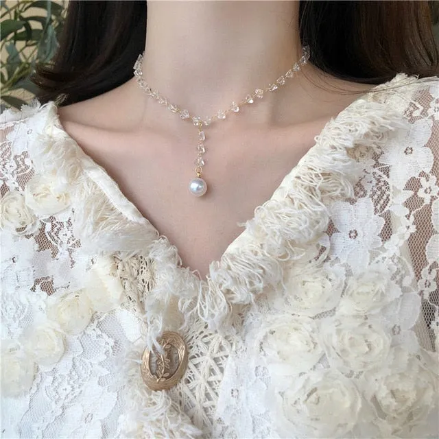 2021 Kpop Double layer Chain Gold fashion Choker cute romantic women pearl pendant necklace girl jewelry Collar Free shipping