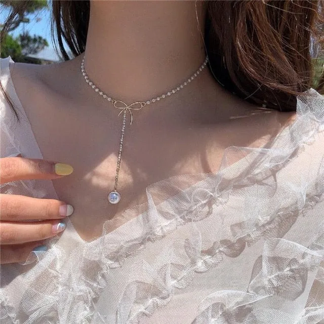 2021 Kpop Double layer Chain Gold fashion Choker cute romantic women pearl pendant necklace girl jewelry Collar Free shipping