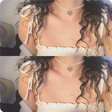 2021 Kpop Double layer Chain Gold fashion Choker cute romantic women pearl pendant necklace girl jewelry Collar Free shipping