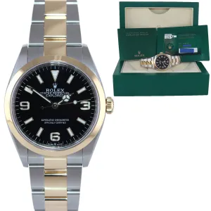 2021 PAPERS Rolex Explorer I Black Steel 18k Gold Two Tone 36mm 124273 Watch