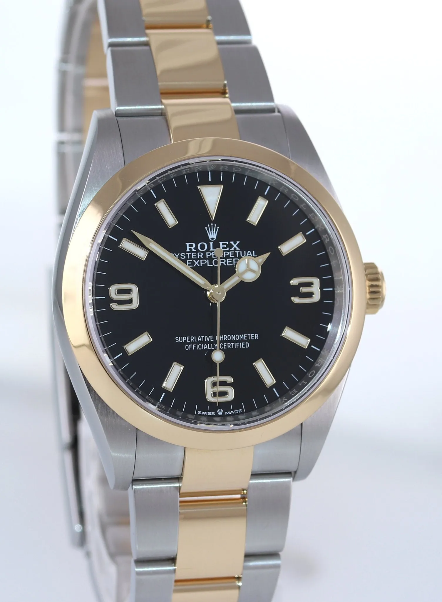 2021 PAPERS Rolex Explorer I Black Steel 18k Gold Two Tone 36mm 124273 Watch