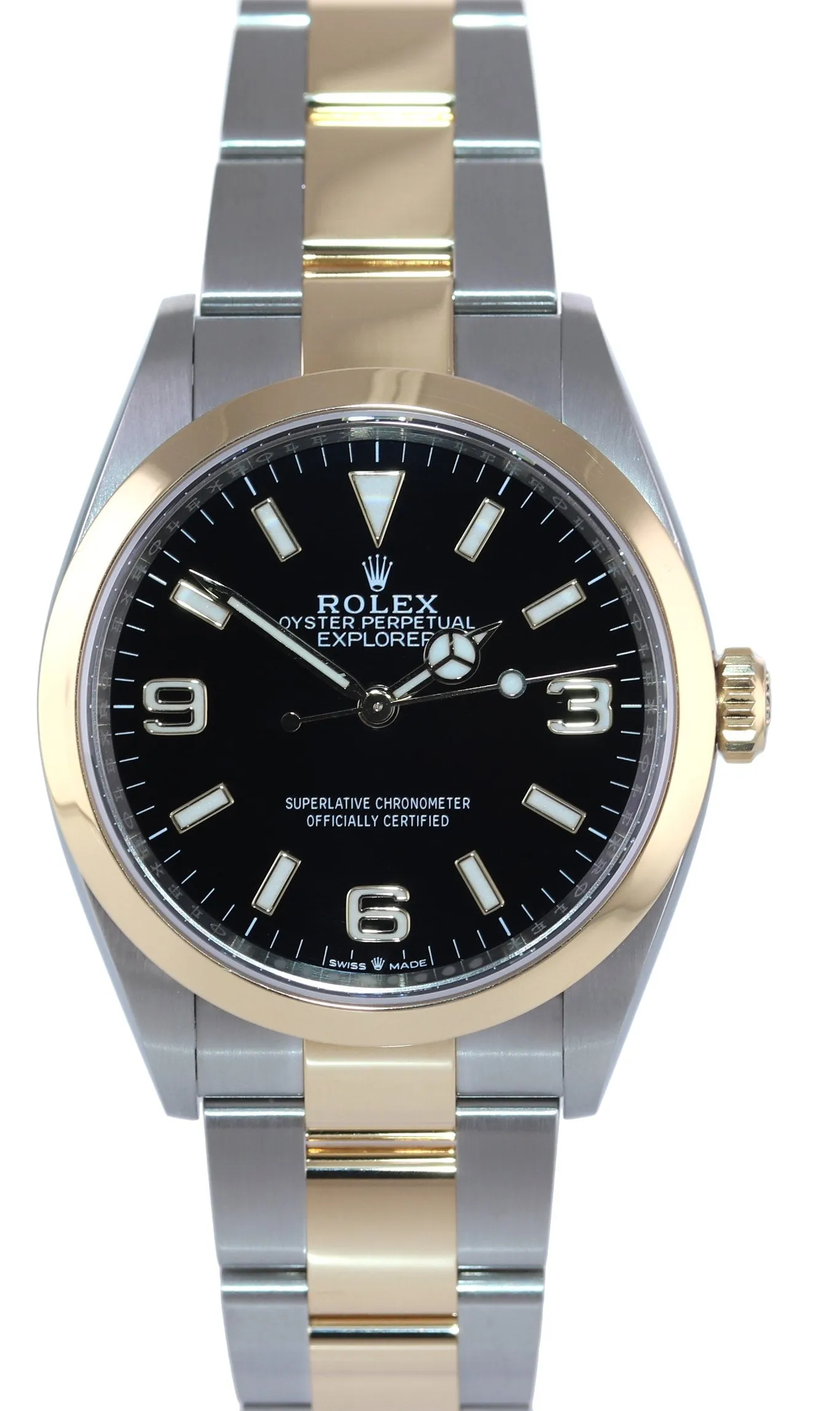 2021 PAPERS Rolex Explorer I Black Steel 18k Gold Two Tone 36mm 124273 Watch