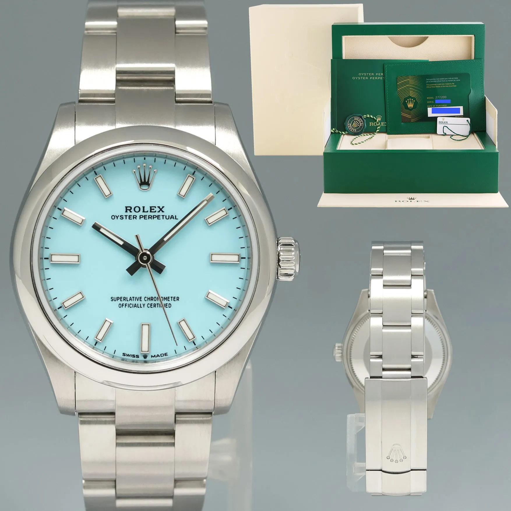 2025 NEW PAPERS Rolex Oyster 277200 Perpetual 31mm Tiffany BLUE Watch Box