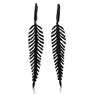 2.10ct tw Ladies Black Diamond Feather Style Earrings