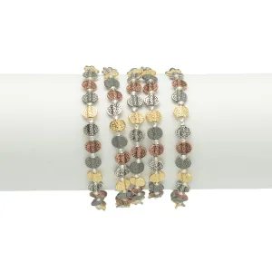 3TONE HAMMERED METAL BEAD MEMORY WIRE STRETCH BRACELET #HNB89049TR (ED3)