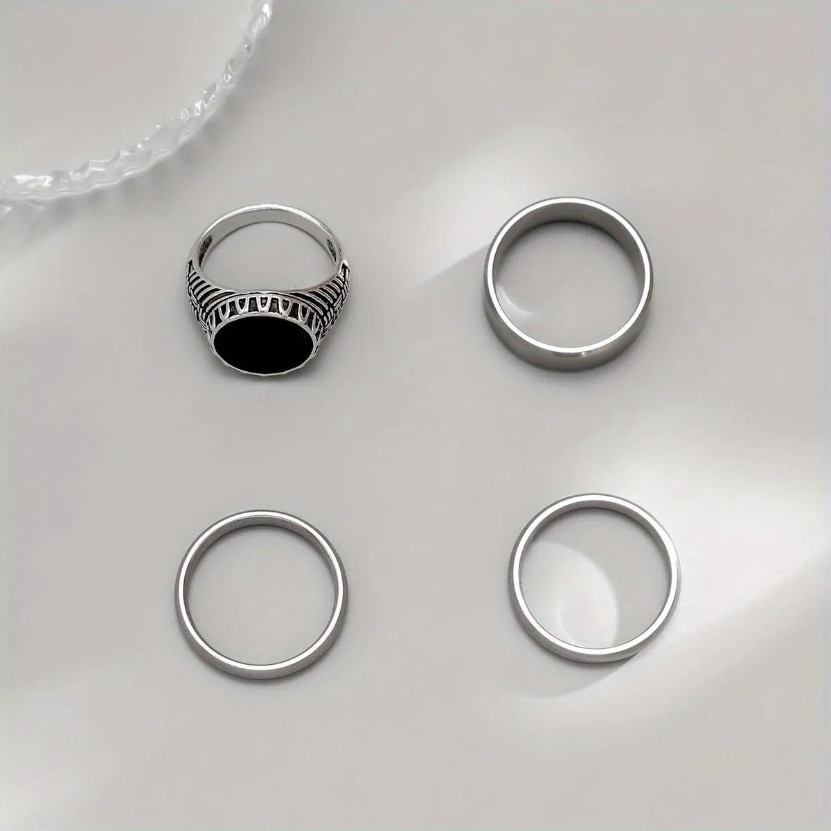 4pcs Titanium Steel Ring Set Punk Hip Hop Style