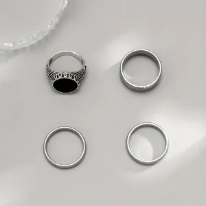 4pcs Titanium Steel Ring Set Punk Hip Hop Style