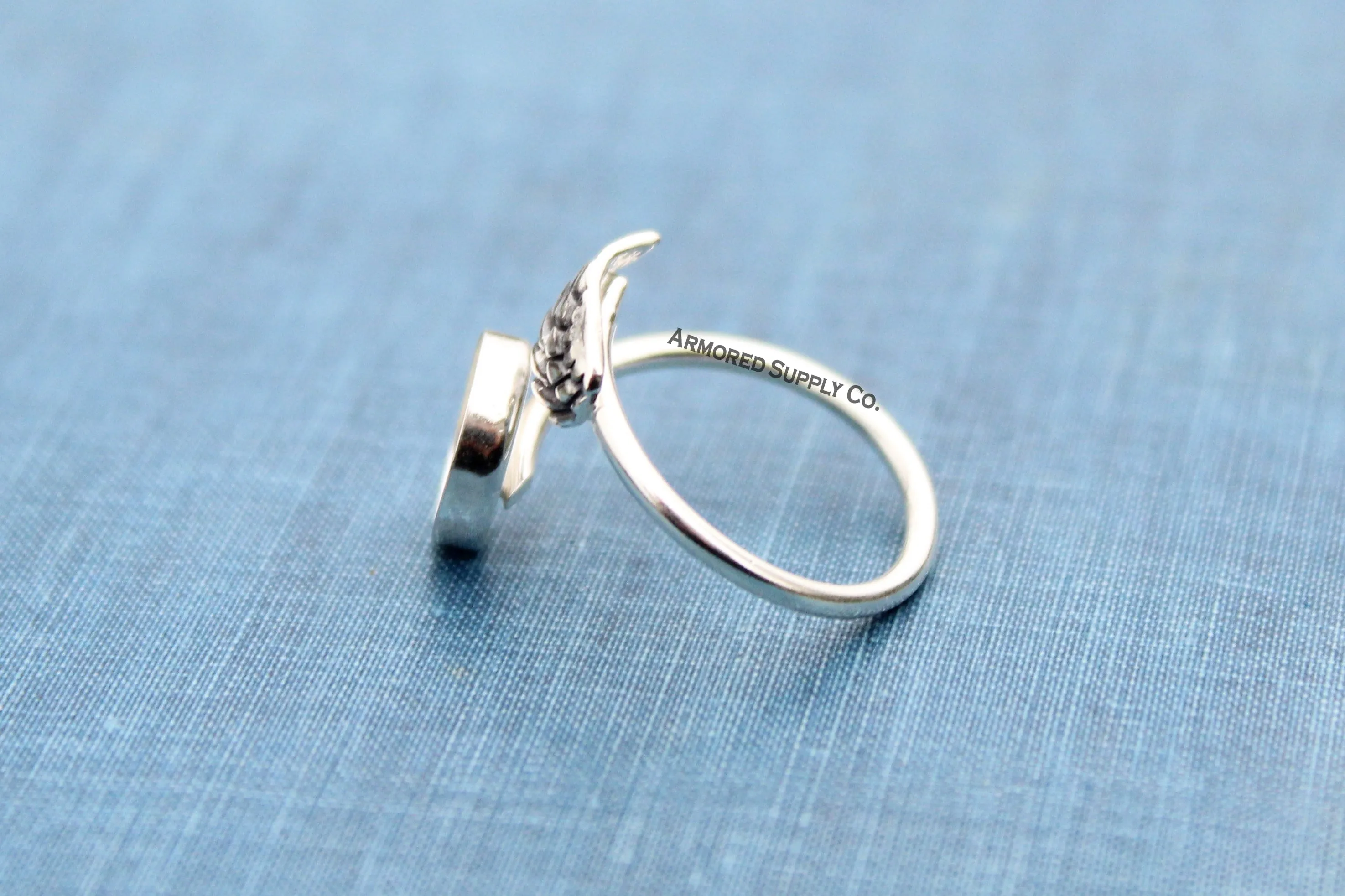 5mm Silver Angel Wing Bypass Wrap Adjustable Bezel Ring blank