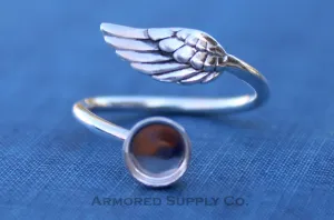 5mm Silver Angel Wing Bypass Wrap Adjustable Bezel Ring blank