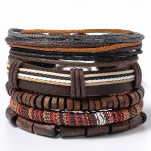 5pcs Men's Adjustable Leather Bracelet Set