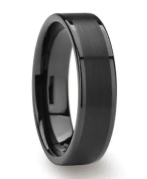 6mm Men's Women's Black Titanium Ring Flat Brushed Pipe Cut Wedding Band Size 4 - 12 Available in 1/2 Size increments