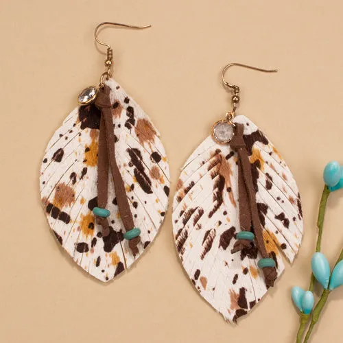 734038 - Feather Earrings - Brown Yellow White