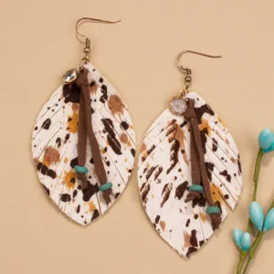 734038 - Feather Earrings - Brown Yellow White