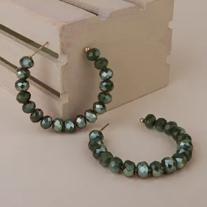 73940-10 - Crystal Beaded Hoop Earrings - Green